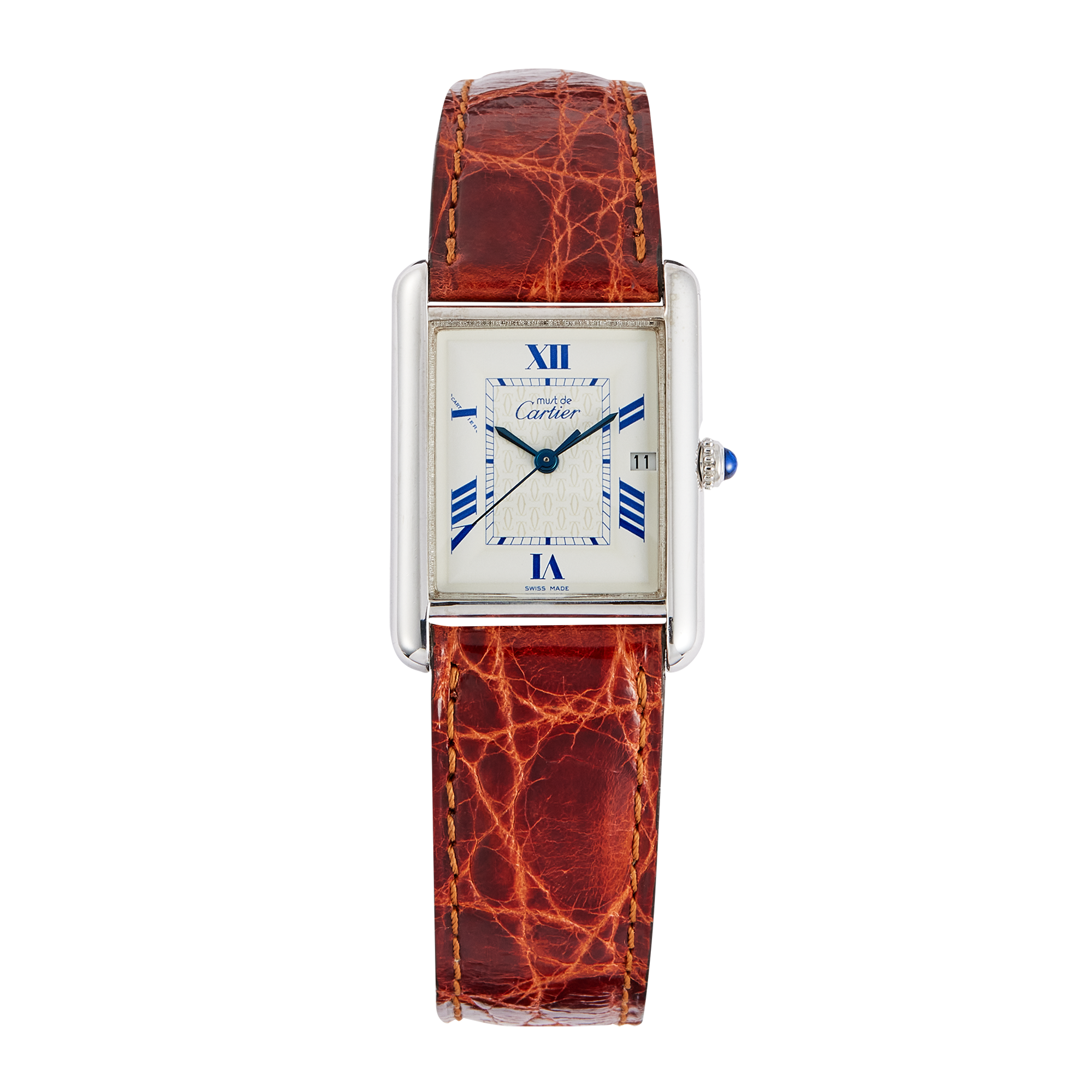 dcae2af35f6d6bec724184a5da9da7eb.webp Vintage Must de Cartier Sterling Silver White Dial 25mm - Image 1