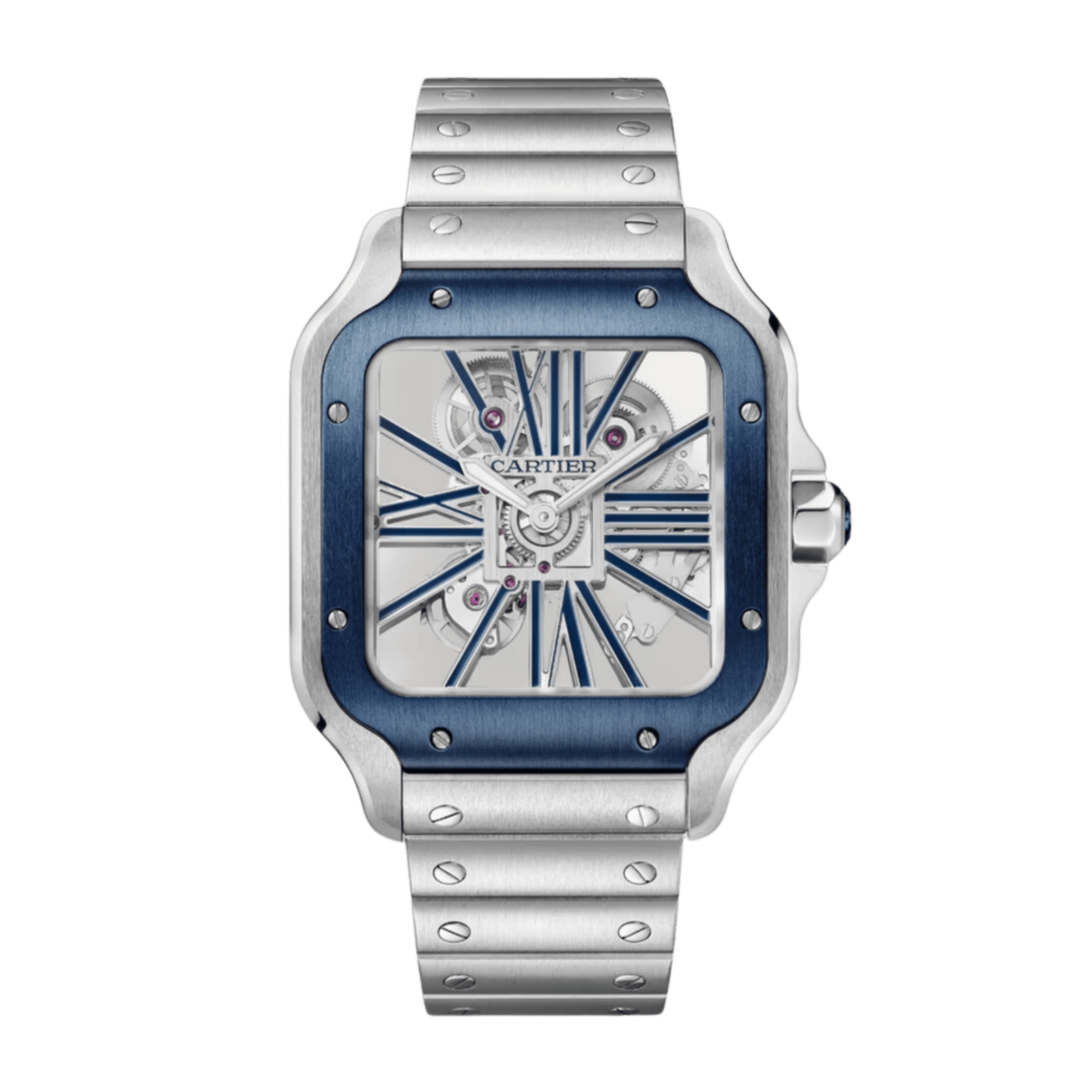 ec9ed18af8af20c1ae0a7aaa0558a6b2.png Santos de Cartier Steel Skeleton Dial 39mm - Image 1