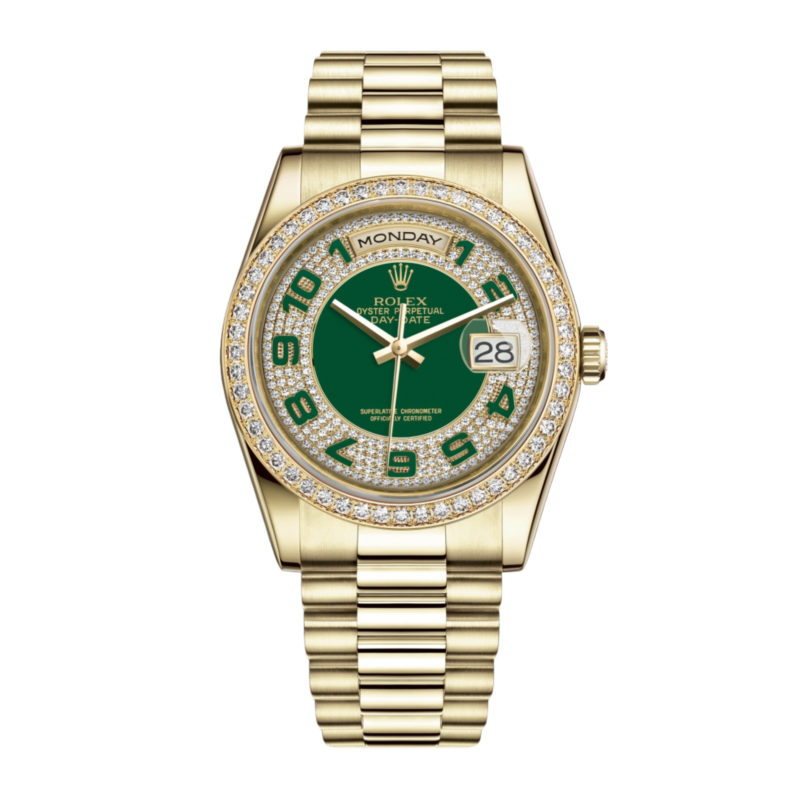 f81b9e605117c601566b59013e3189f9.png Day-Date Yellow Gold Diamond Green Pave Dial 36mm - Image 1