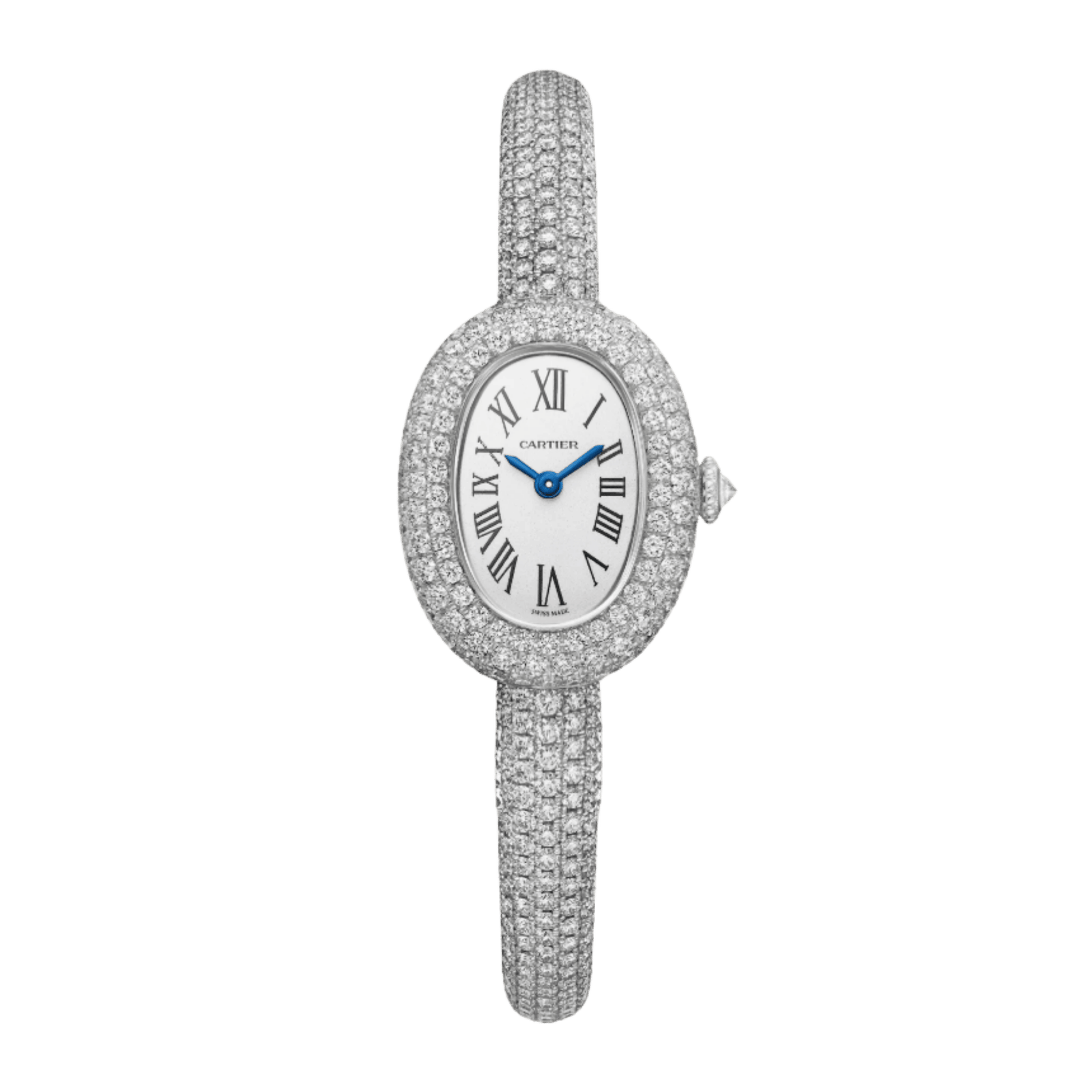 fe34012ab6aaab6cefb537359979bc86.png Baignoire de Cartier Size 15 White Gold Diamond Silver Dial 18mm - Image 1