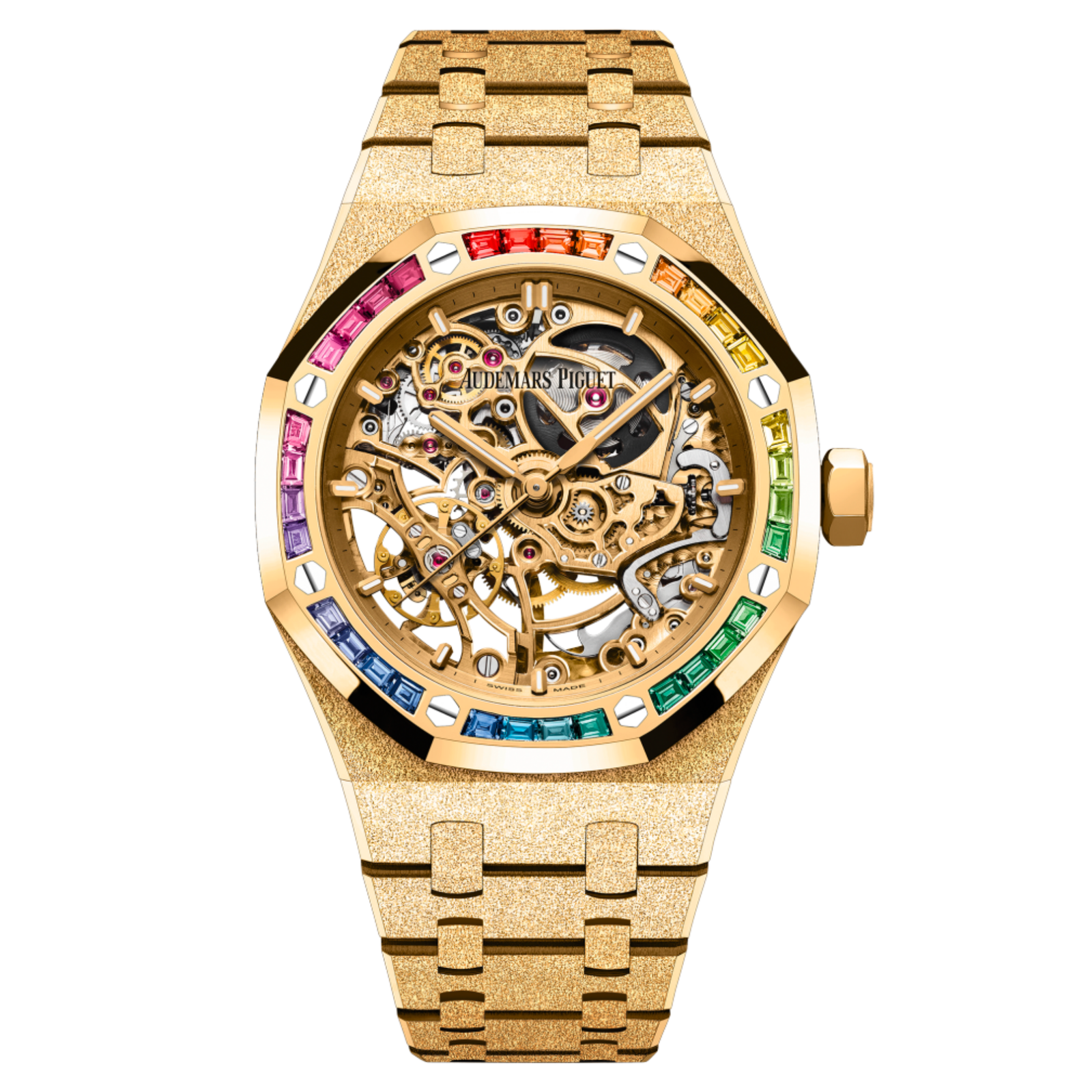 ff32d7f51edd65a2eeb8135144b7a96d.png Royal Oak Double Balance Wheel Openworked Frosted Yellow Gold Rainbow 37mm - Image 1