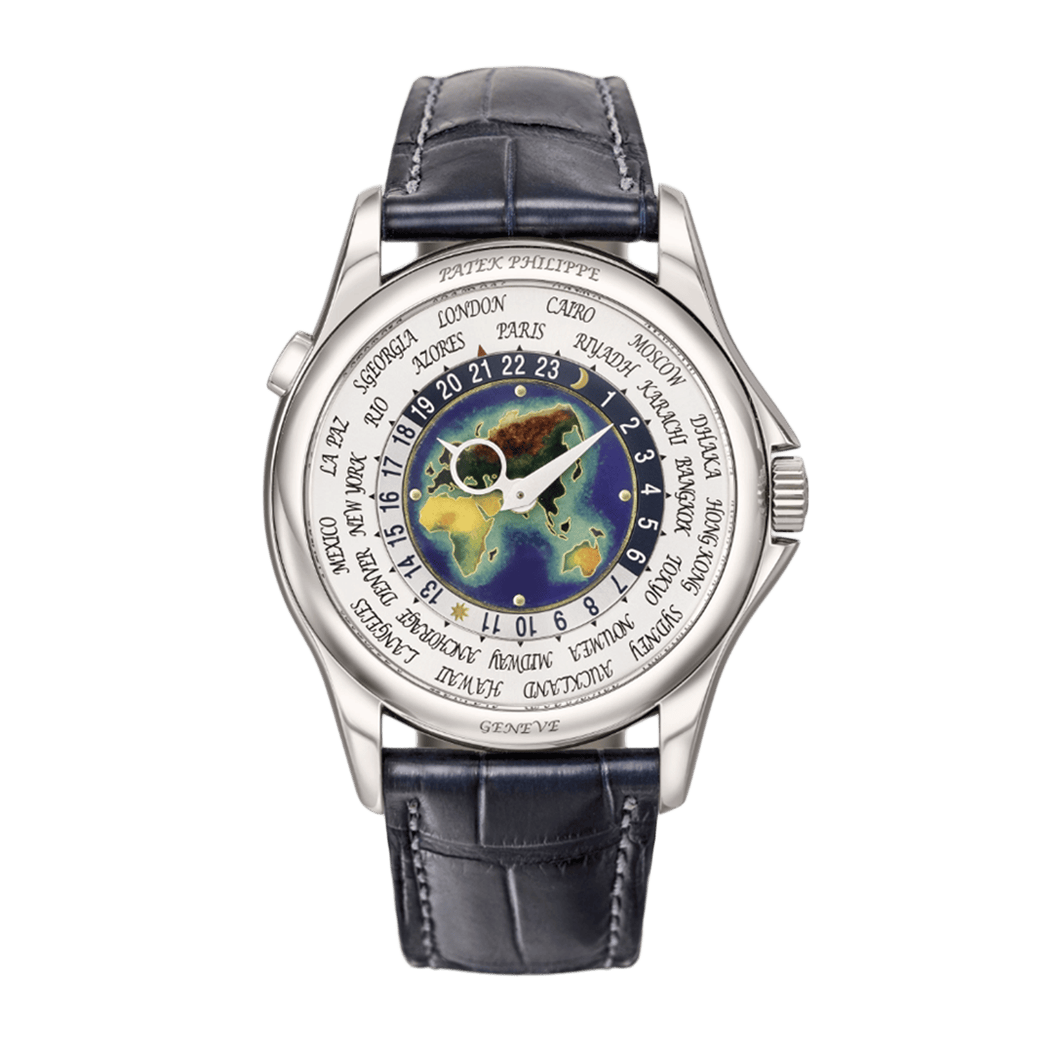 w00931_35d650f77e.png Complications World Time White Gold Cloisonne Enamel Europe Asia Map Double Sealed 39mm - Image 1