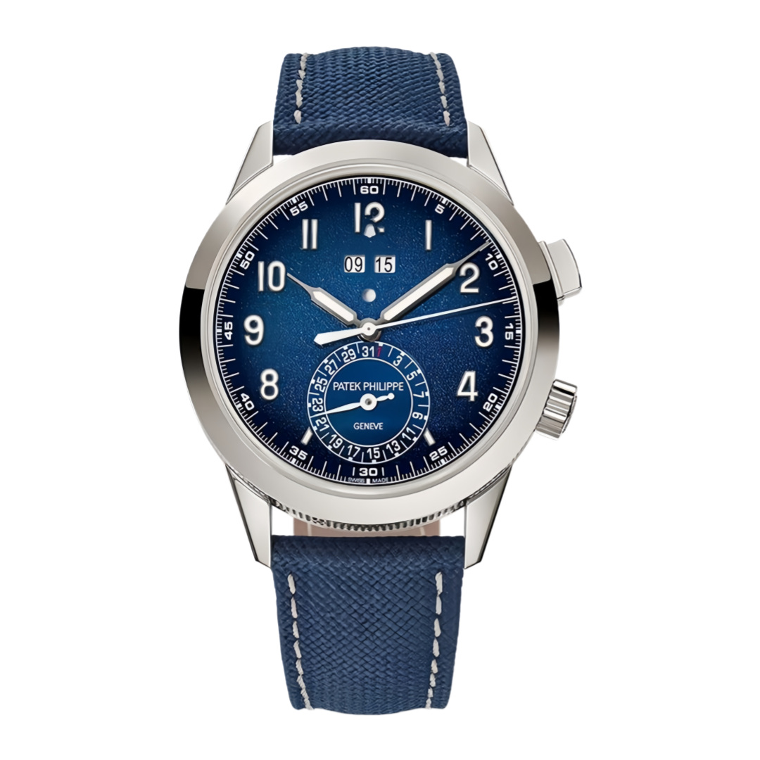 PP5322G-001正_副本 Patek Philippe Calatrava 5322G-001 Navy Blue Dial 18K White Gold 41mm 24-Hour Alarm Automatic Watch - Image 1