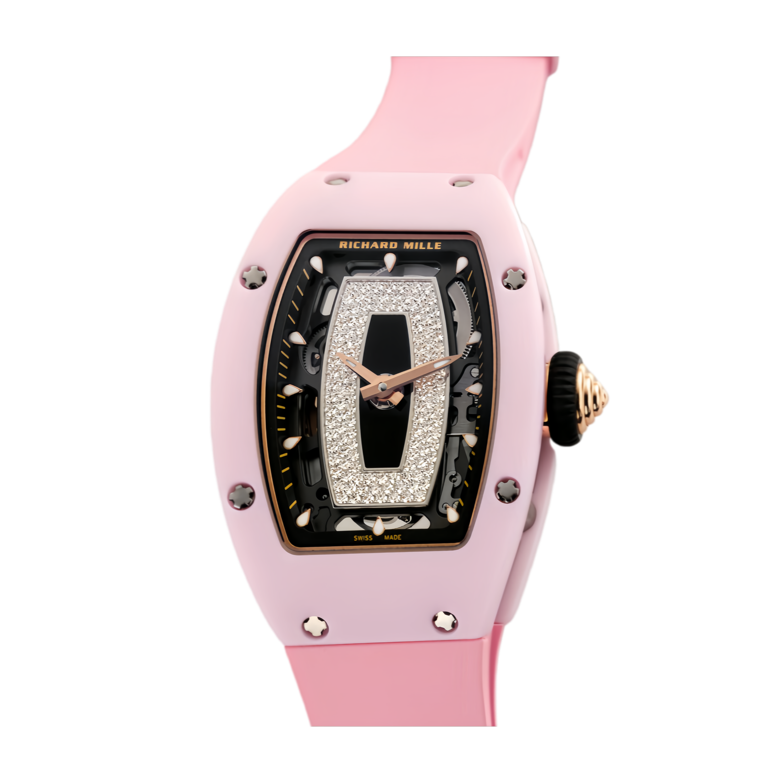 07-01粉陶瓷_副本 RM07-01 Richard Mille Pink Ceramic Skeleton Diamond Automatic Wristwatch for Women【2020year like new】 - Image 1